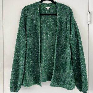 JJill Knit Green Boucle Speckled Confetti Chunky Open Cardigan Sweater Sz M Tall